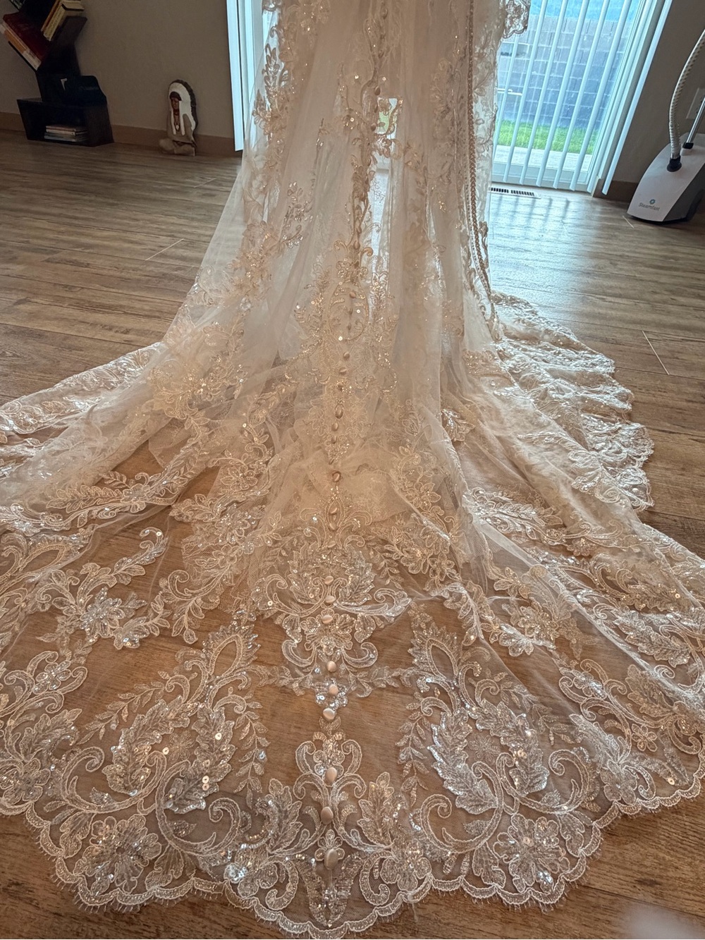 Embellished Champagne Ivory Lace Wedding Dress with Sequin Detail